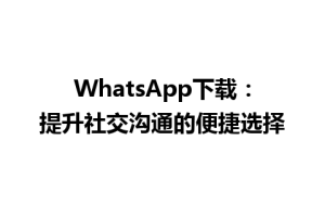 WhatsApp中文版下载 | WhatsApp下载：提升社交沟通的便捷选择