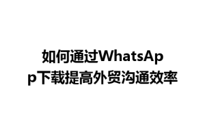 WhatsApp中文版下载 | 如何通过WhatsApp下载提高外贸沟通效率