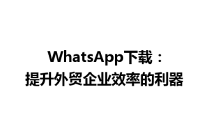 WhatsApp中文版下载 | WhatsApp下载：提升外贸企业效率的利器