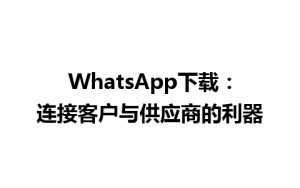 WhatsApp中文版下载 | WhatsApp下载：连接客户与供应商的利器