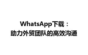 WhatsApp中文版下载 | WhatsApp下载：助力外贸团队的高效沟通